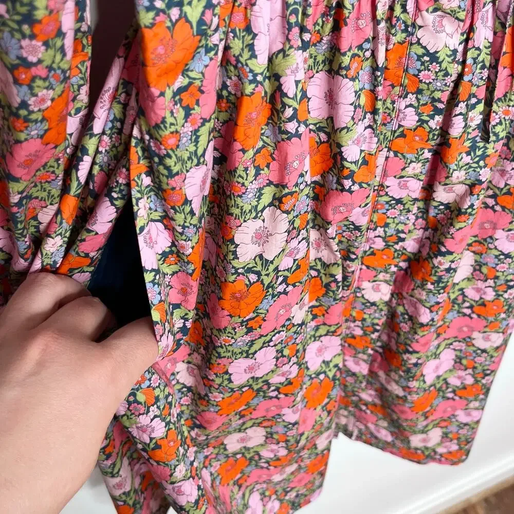 J.Crew Liberty Fabric Floral Mini Dress Size 4 Pink Cinched Waist Cottagecore